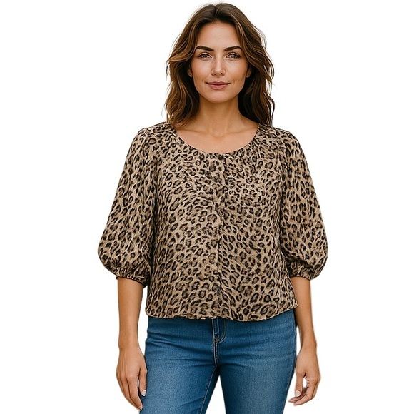 Ann Taylor Loft | Leopard Print Button Down Blouse - Picture 1 of 10